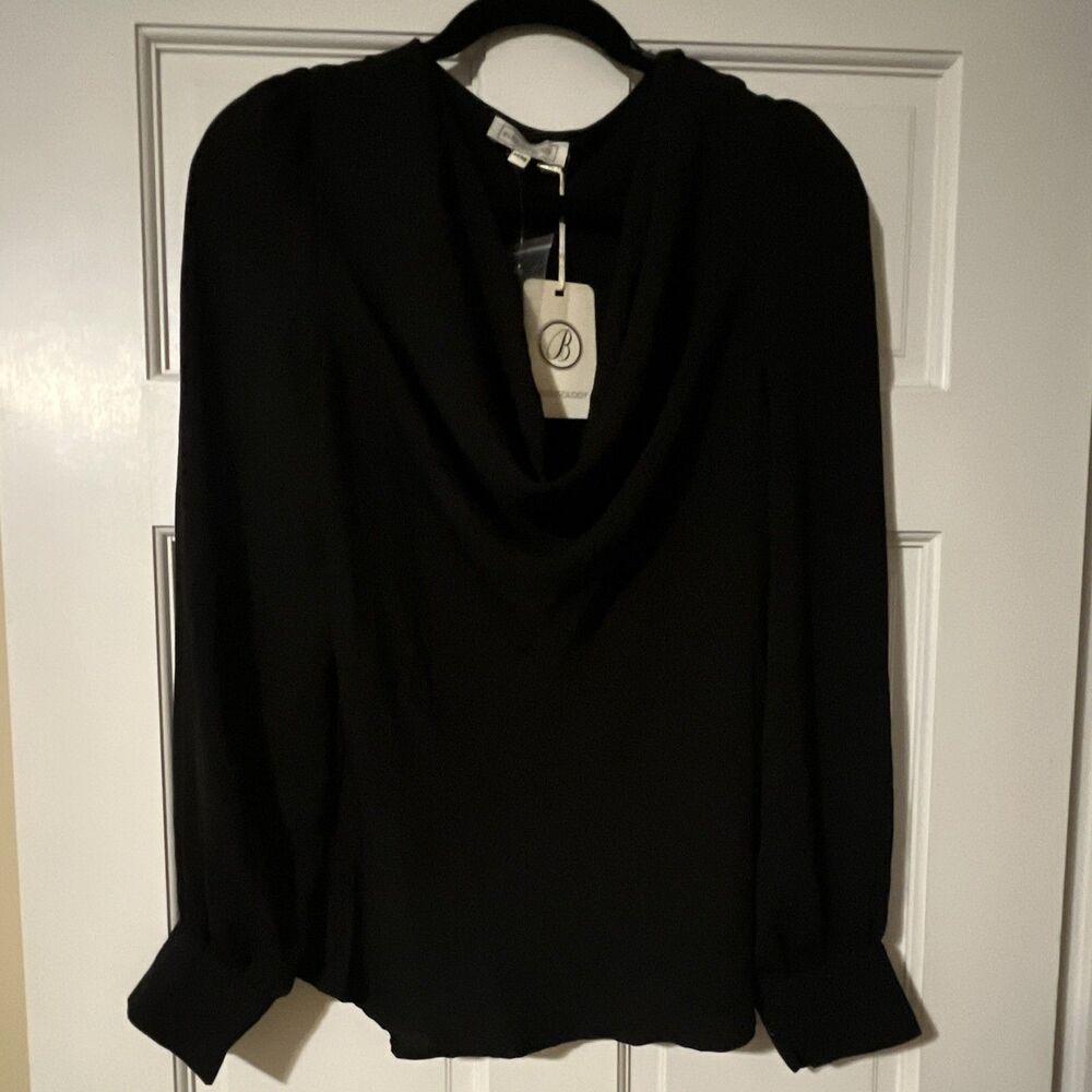 Blousology Women’s Black Solid Cowl Neck Long Sleeve Pullover Blouse M/M